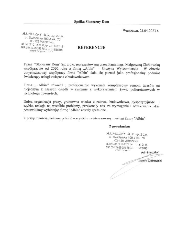 Referenecje albin usługi remontowe 7
