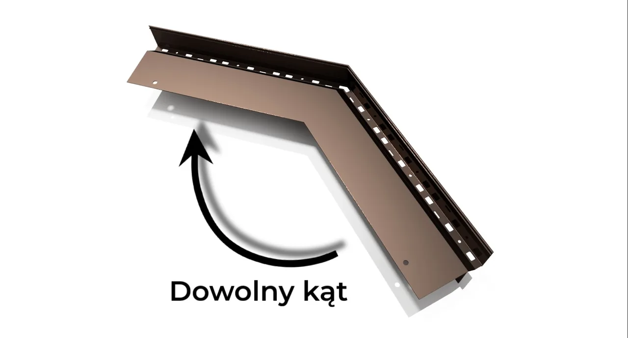 Narożnik dowolny kąt W60, RAL 8019 (brąz) – profil okapowy W60 do tarasu wentylowanego