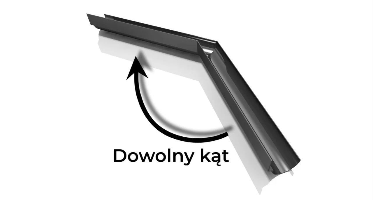 Narożnik rynny dowolny kąt, RAL 7024 (szary grafit) – system rynnowy R40 do tarasu wentylowanego